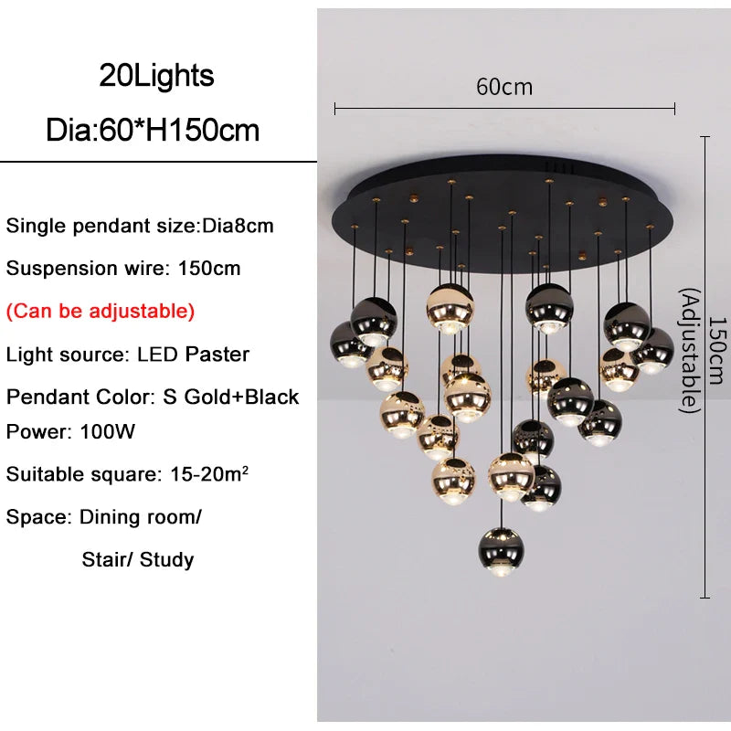 Afralia™ Crystal Ball Pendant Light for Modern Living Room, Black & Gold Luxury Fixture