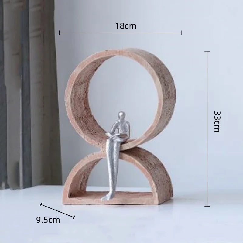 Afralia™ Resin Handicraft Geometric Ring Arch Portrait Sculpture Black Figurine Home Decor