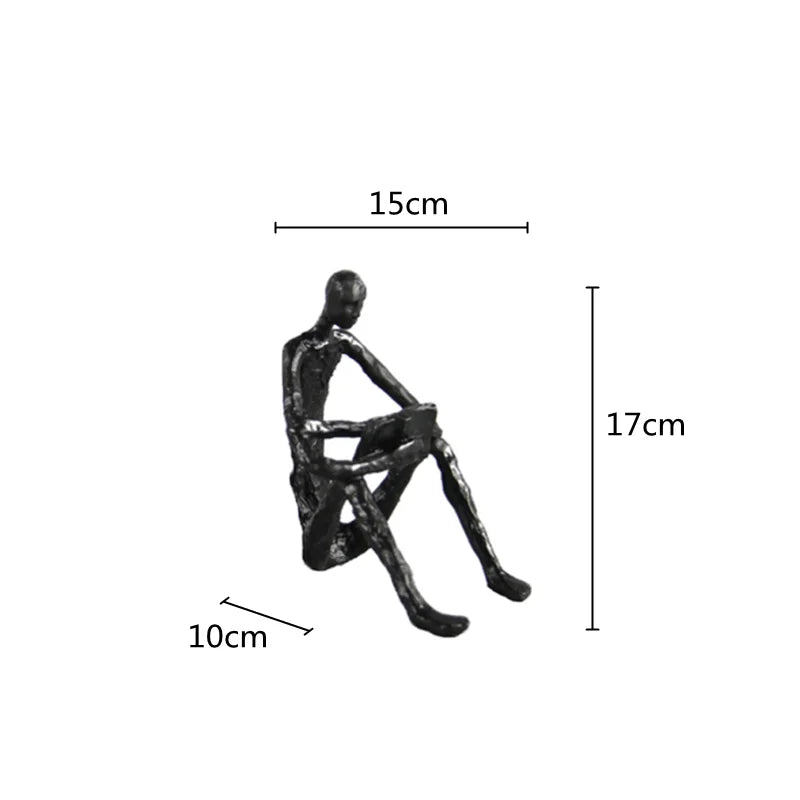 Afralia™ Metal Figure Sculpture Abstract Black Man Home Decor Figurine