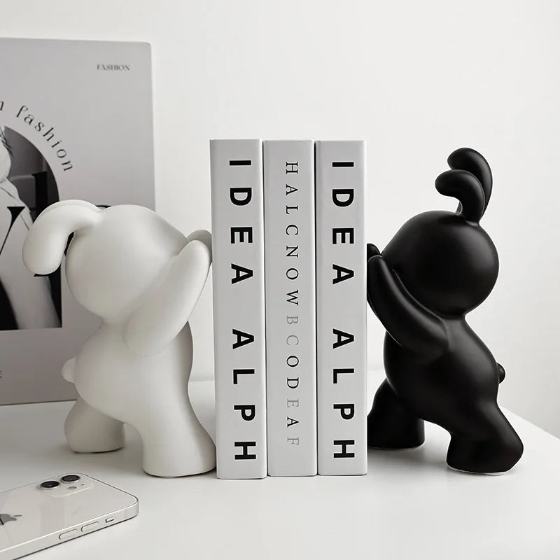 Ceramic Rabbit Bookend Statues - Afralia™ Home Decor Figurines