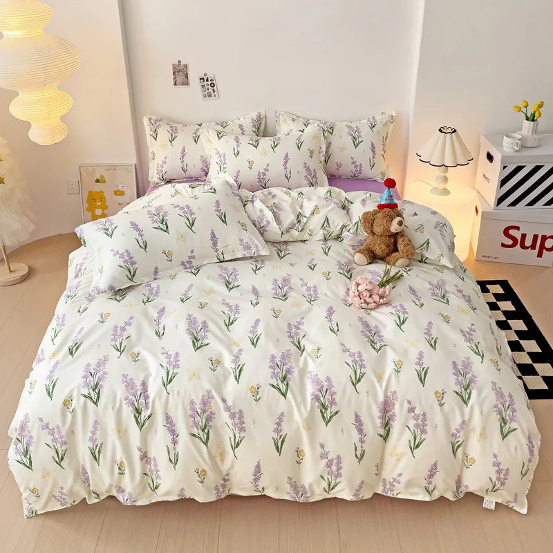 Afralia™ Cartoon Printed Bedding Set: Soft Cozy Duvet Cover, Bedsheet, Pillowcase, Single Double Bedclothes