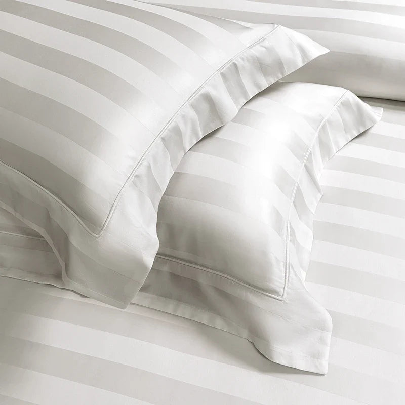 Afralia™ Silky Satin Jacquard Egyptian Cotton Bedding Set incl. Duvet, Sheet, Fitted Sheet & Pillowcases
