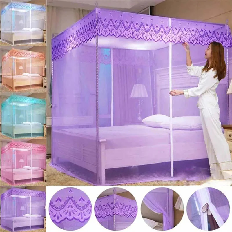 Afralia™ Zipper Lace Mosquito Net - Stainless Steel Bracket, Romantic Queen Bed Nets