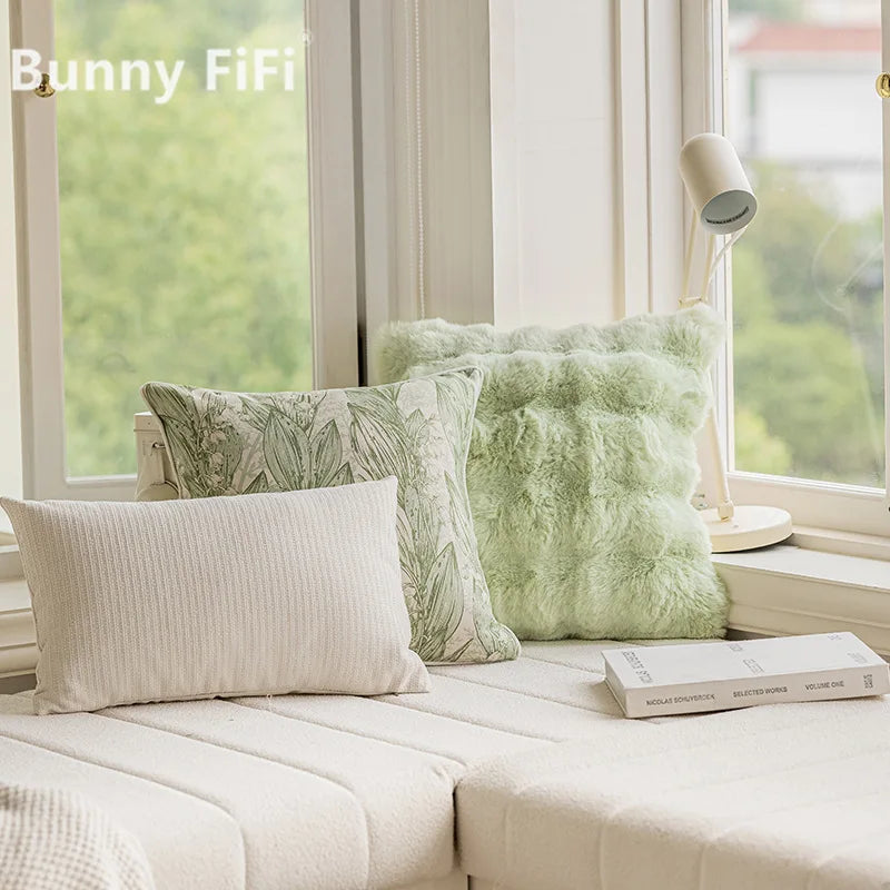 Afralia™ Ins Wind Matcha Green Sofa Window Float Pillow for Modern Living Room