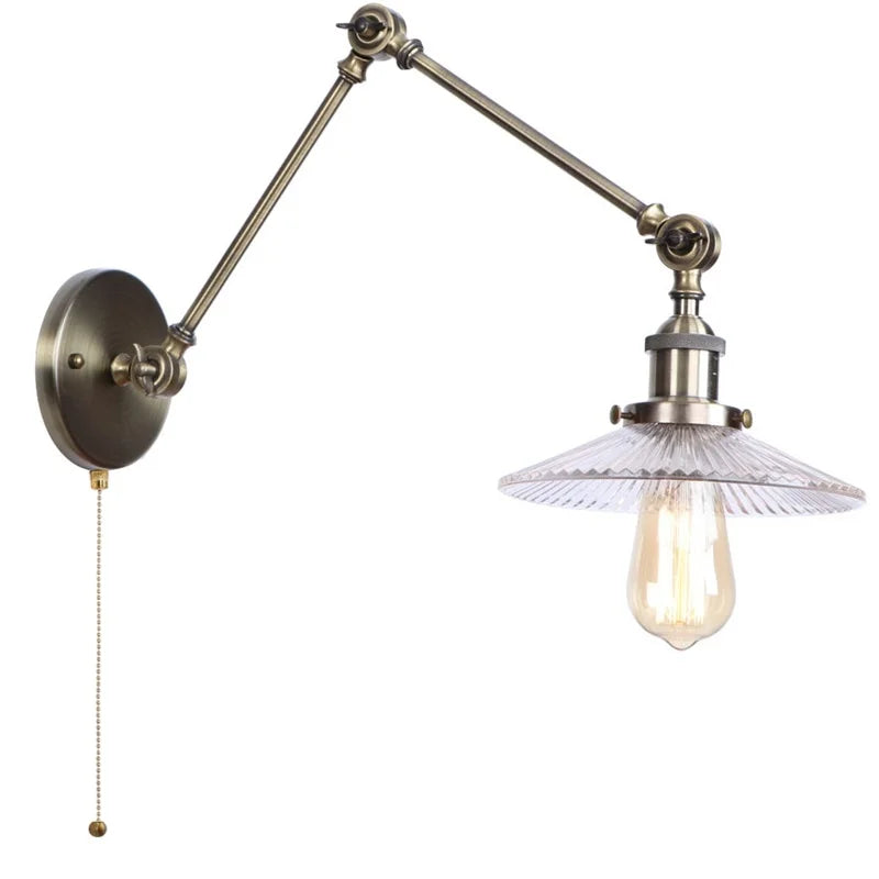 Afralia™ Vintage Clear Glass LED Wall Lamp, Industrial Pull Chain Switch, Adjustable Light Fixtures