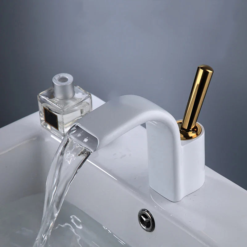 Afralia™ Black Brass Waterfall Basin Faucet, Single Hole Hot Cold Sink Mixer Tap