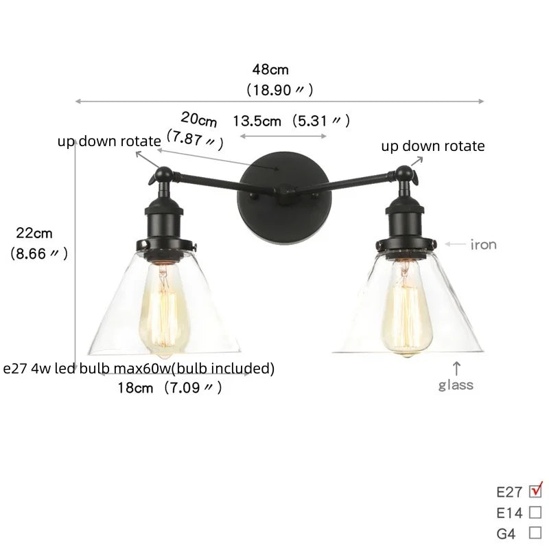 Afralia™ Black LED Wall Lamp Sconce Industrial Loft Vintage Bathroom Mirror Light