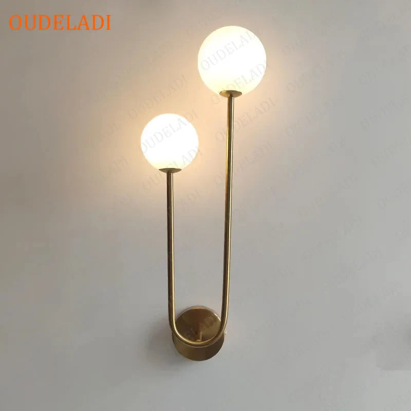 Afralia™ Brass Glass Ball Wall Sconce: LED Bedside Lamp for Bedroom, Hotel, Stair Decoration
