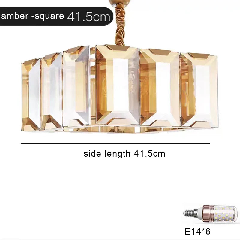 Afralia™ Smoke Grey LED Pendant Light for Living Room - Amber Crystal Lustre Chandelier