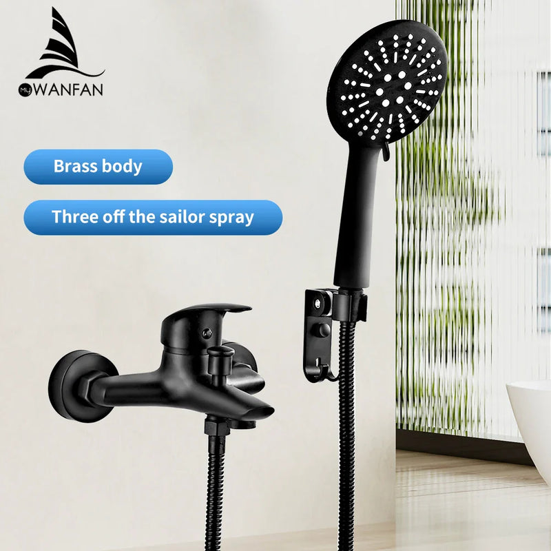 Afralia™ Black Brass Single Handle Shower Faucet Set with Hand Shower Head