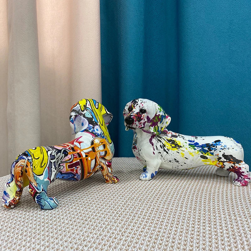 Afralia™ Dachshund Dog Resin Graffiti Art Figurine for Home Interior Collection