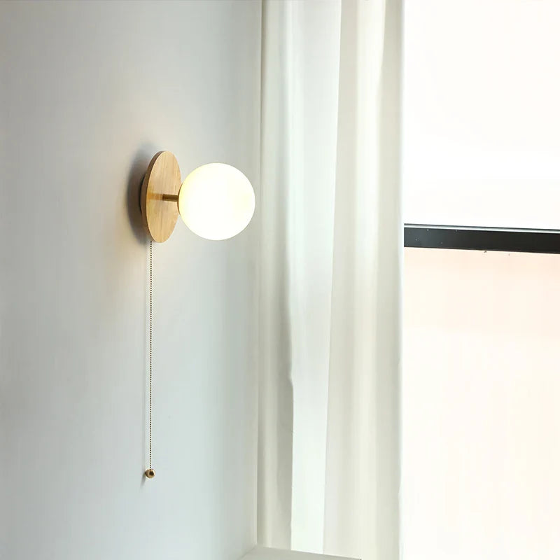 Afralia™ Glass Ball LED Wall Lights with Pull Chain Switch for Bedroom Cafe Bathroom