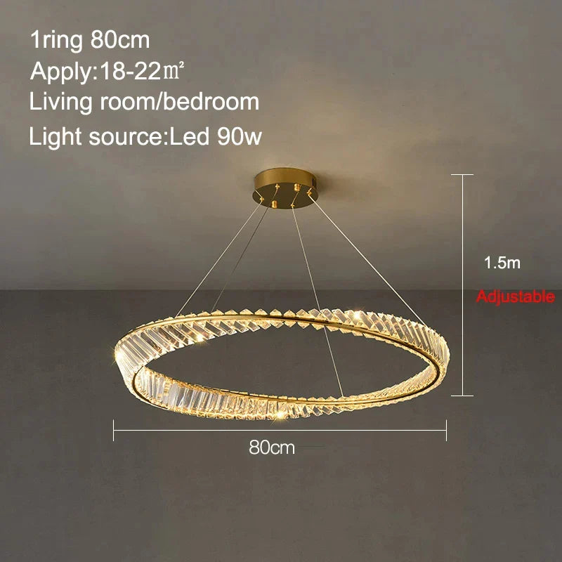 Afralia™ Gold Crystal Ring Chandelier with Dimmable LED for Living Room and Bedroom