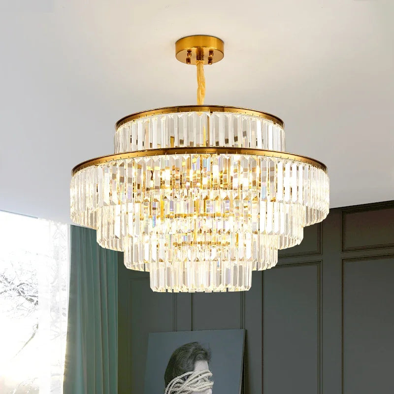 Afralia™ Golden Crystal Chandelier Pendant Light for Luxurious Living Room, Dining Room, Bedroom