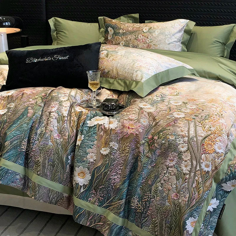 Afralia™ Luxury Flowers 1000TC Egyptian Cotton Bedding Set: 1 Duvet Cover, 1 Sheet, 2 Pillowcases