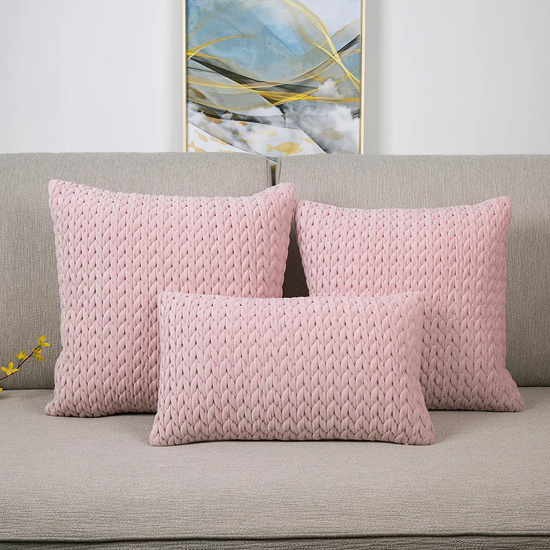 Afralia™ Solid Crochet Nordic Velvet Weave Pillow Cases for Living Room