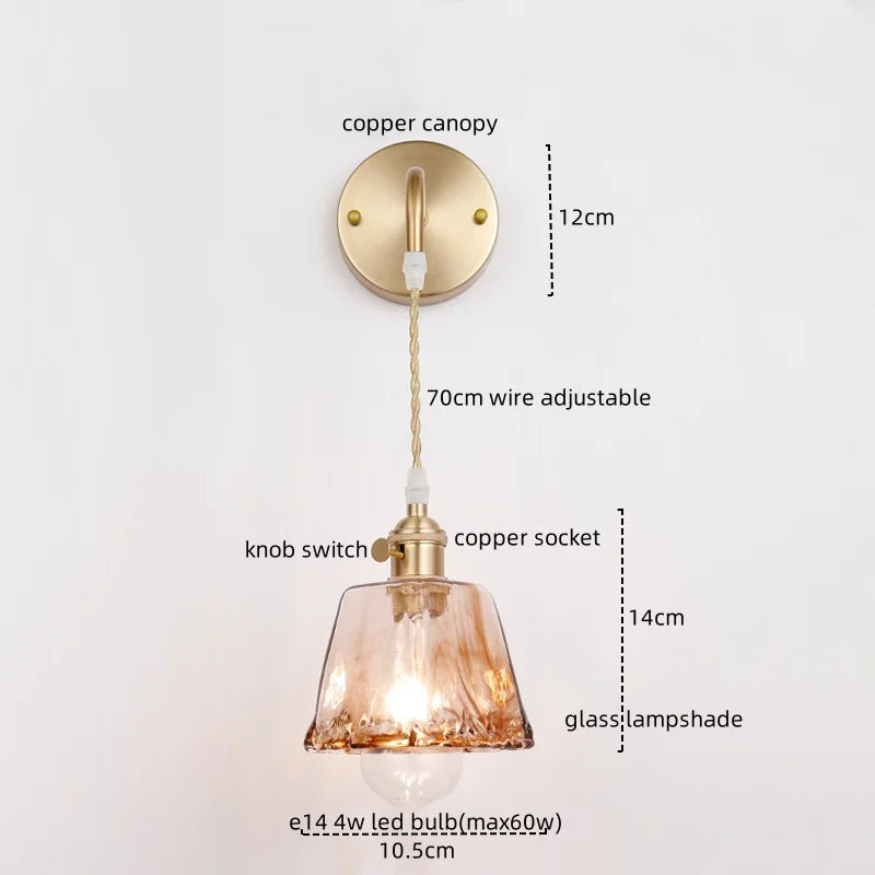 Afralia™ Copper Glass LED Wall Light for Modern Nordic Living Room Bedroom