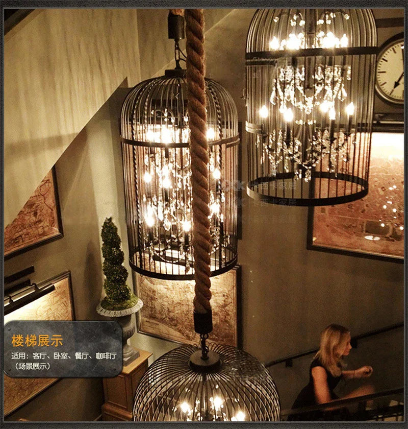 Afralia™ Iron Birdcage Crystal Chandelier: Spherical Pendant Light for Home Decor
