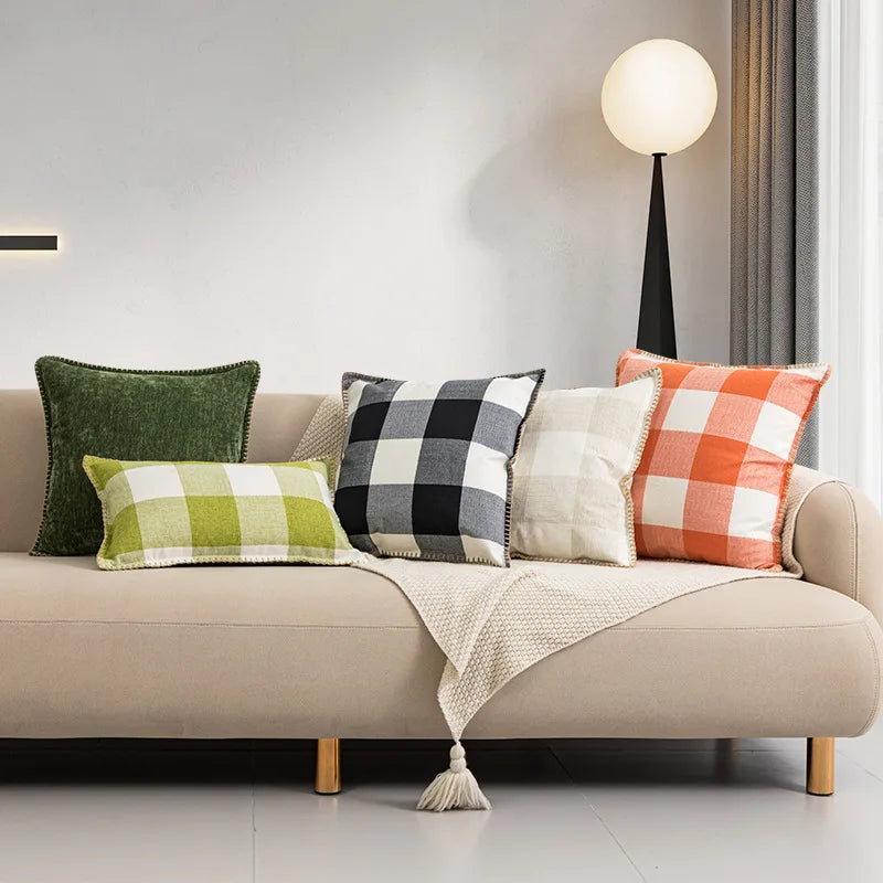 Afralia™ Faux Linen Plaid Cushion Cover Set in Various Sizes & Colors