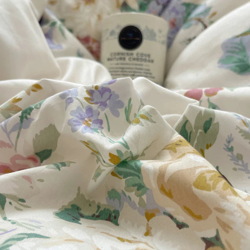 Afralia™ Korean Princess Flowers Bedding Set - Duvet Cover, Bed Skirt, Pillowcases