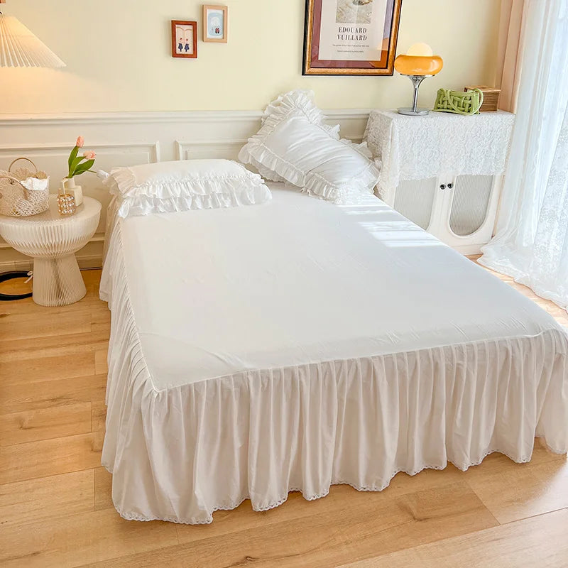 Afralia™ Korean Princess Style Double Ruffle Bedding Set for Queen King Bed