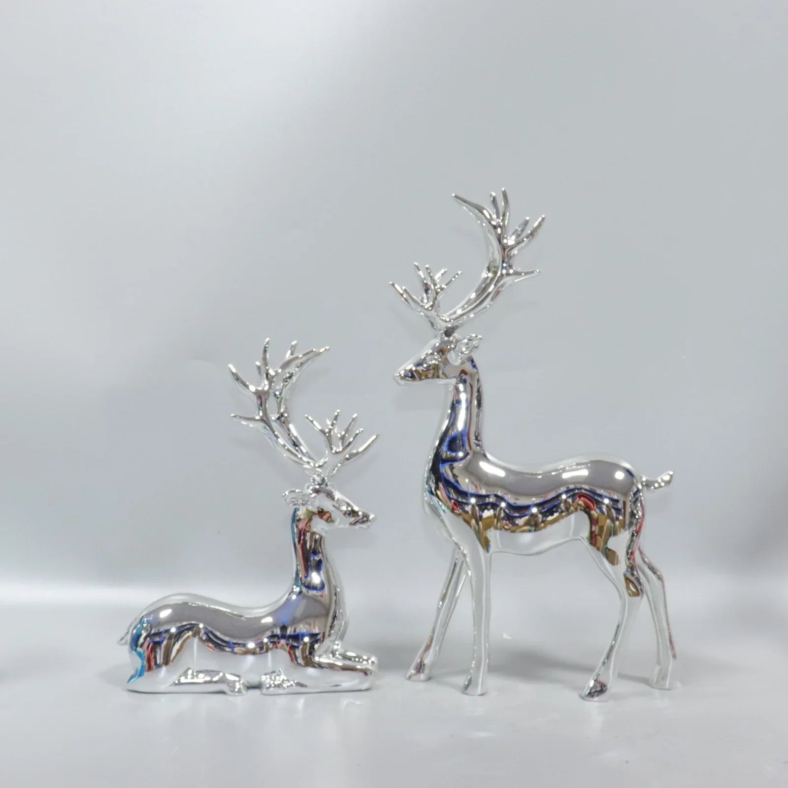 Afralia™ Silver Deer Elk Resin Sculpture Gradient Home Decor Figurines