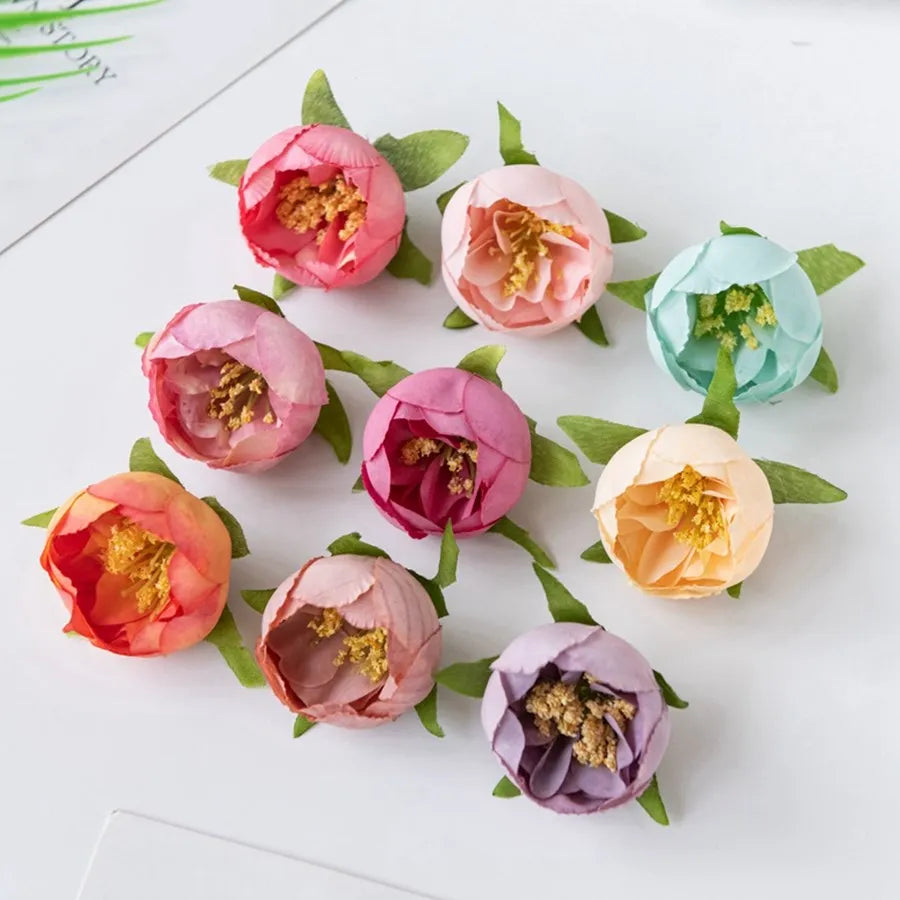 Afralia™ Silk Rose Head Tea Bud Flower for Wedding Home Christmas DIY Decoration
