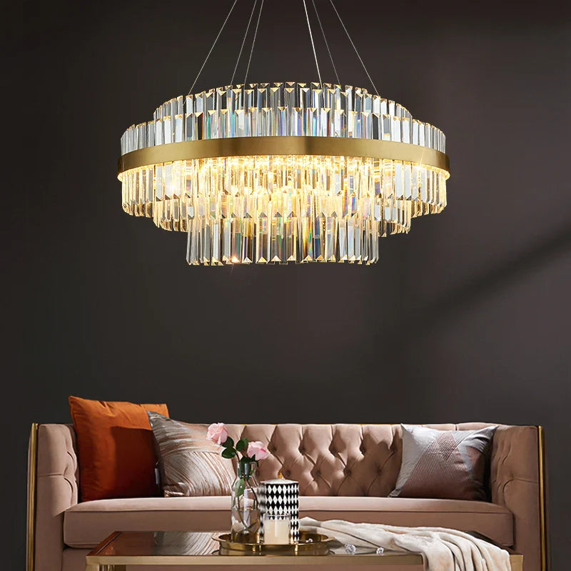 Afralia™ Gold Metal Crystal Pendant Light - Dimmable LED Hanging Lamp