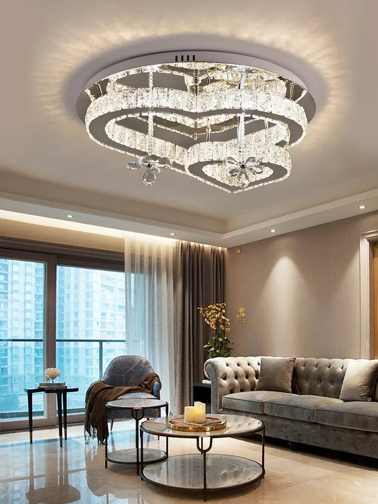 Afralia™ Heart Crystal LED Chandelier Modern Living Room Dining Ceiling Light