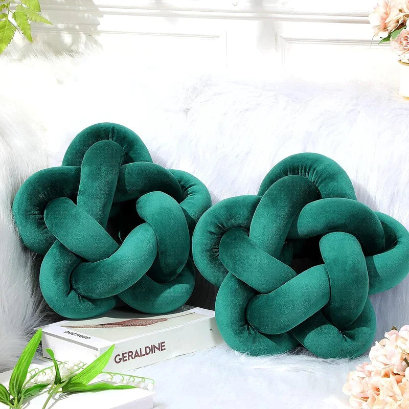 Afralia™ Green Star Knotted Lumbar Cushion - Handmade Stuffed Throw Pillow