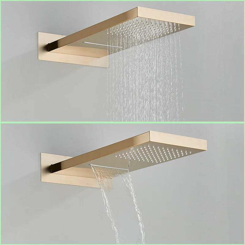 Afralia™ Gold Thermostatic Rain Waterfall Shower Faucet Set - Wall Mounted Shower System