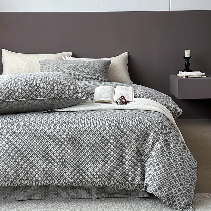 Afralia™ Linen Cotton Jacquard Bedding Set with Duvet, Sheet, and Pillowcases
