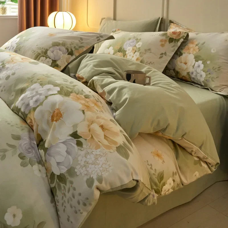 Afralia™ Fashion Flower Print Cotton Duvet Cover Set for All Seasons