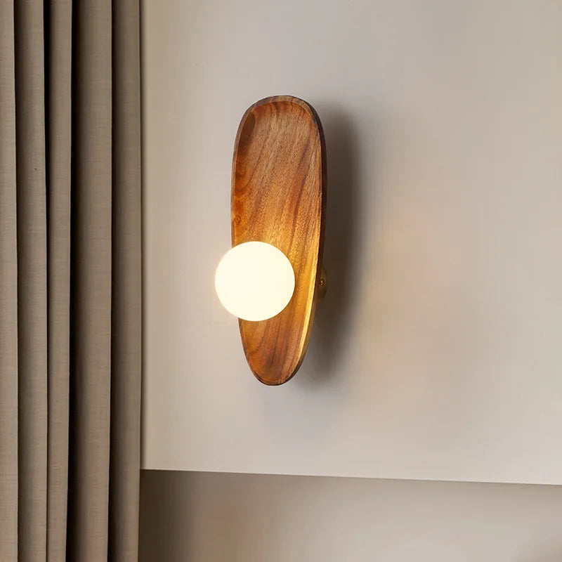 Afralia™ Wooden Wall Mount Lamp Glass Shade Living Room LED Fixture