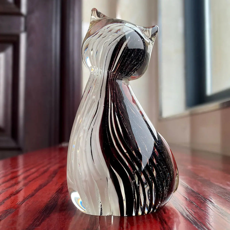 Afralia™ Hand Blown Glass Cat Figurine, Modern Art Crystal Sculpture, Cute Ornament