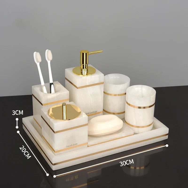 Afralia™ White Onyx Marble Bathroom Set