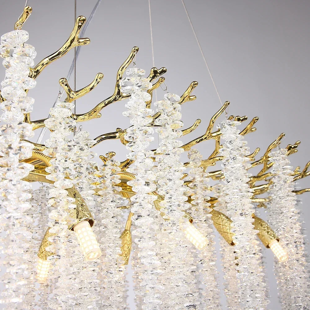 Afralia™ Gold Round Crystal Branches Chandelier