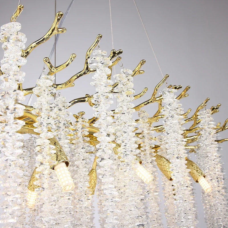 Afralia™ Gold Round Crystal Branches Chandelier