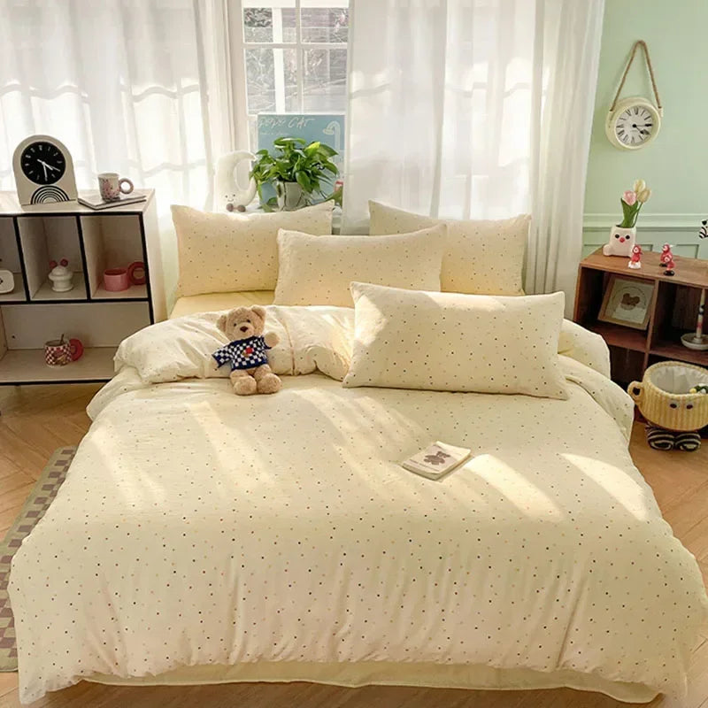 Afralia™ Small Floral Print Double-Layer Yarn Bedding Set - Super Soft Duvet Cover Kit