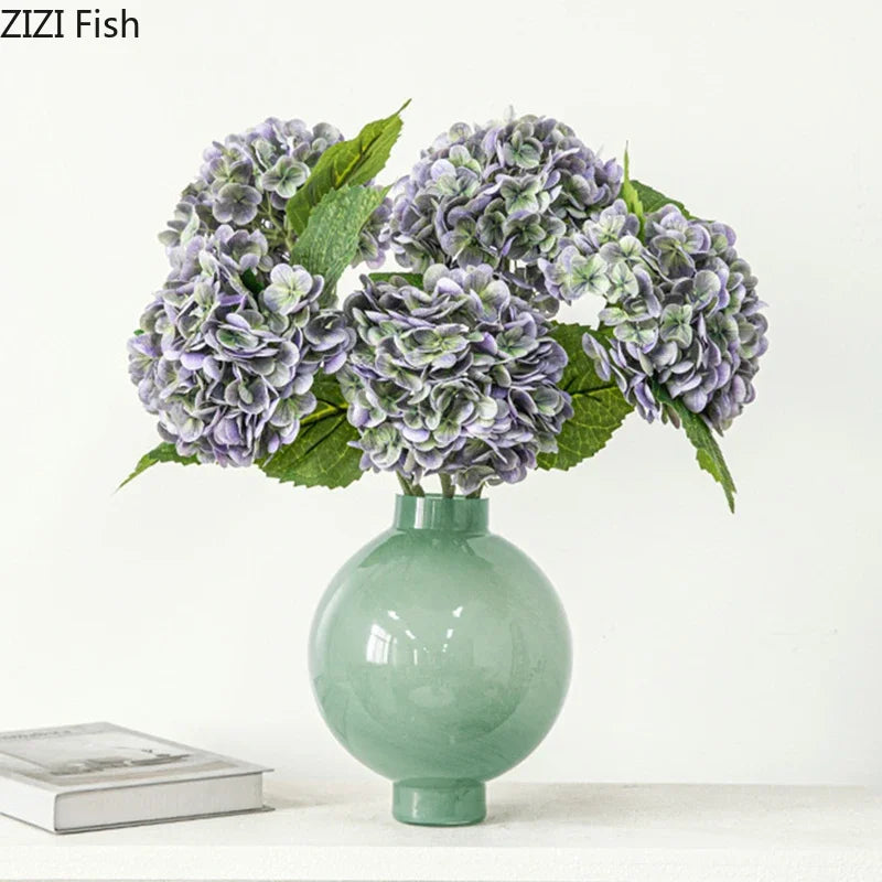 Afralia™ Round Green Glass Vase for Hydroponics & Floral Arrangement