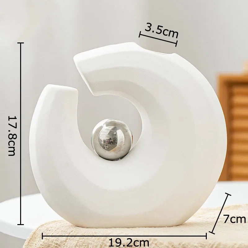 Afralia™ Silver Ball Ceramic Vase for Desk Decor with Artificial Flowers