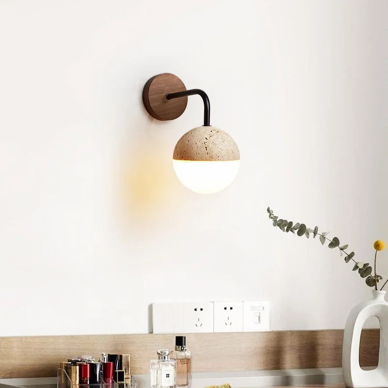 Afralia™ Yellow Travertine LED Wall Lights Pull Chain Nordic Modern Stair Light