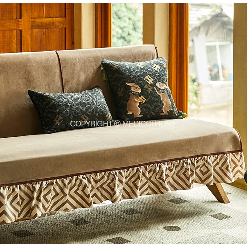 Afralia™ Retro Rabbit Acanthus Scroll Cushion Cover for Living Room Sofa