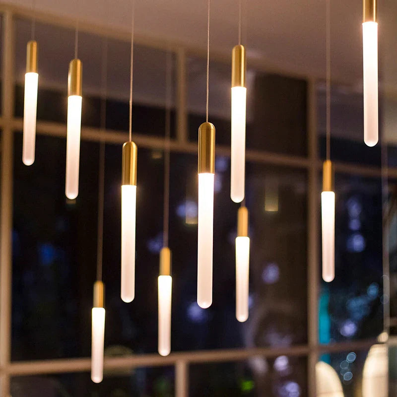 Afralia Luxe Gold Tube Chandelier for Dining & Bedroom Lighting