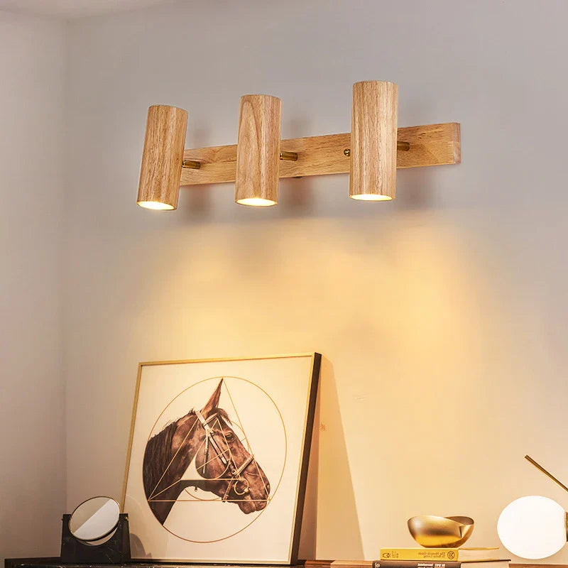 Afralia™ Nordic LED Multihead Walnut Rotatable Bedside Wall Lamp for Indoor Lighting