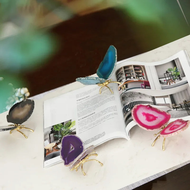 Afralia™ Golden Crystal Agate Butterfly Sculpture Decorative Figurines