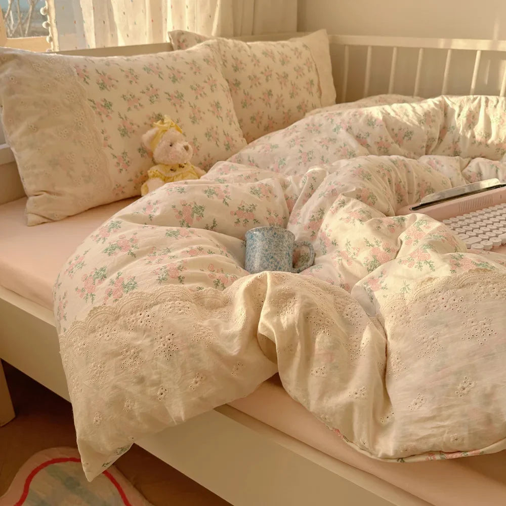 Afralia™ French Lace Washed Cotton Bedding Sets for King Queen Beds