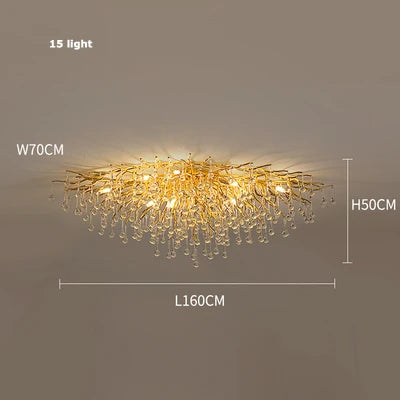 Afralia™ Golden Metal Luxury Crystal Chandelier Lighting Branch Tree for Home Décor