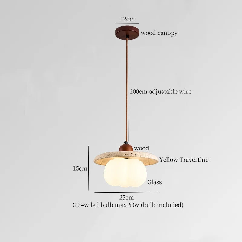 Afralia™ Yellow Travertine Spherical Stone LED Pendant Light for Bedroom Dining Living Room
