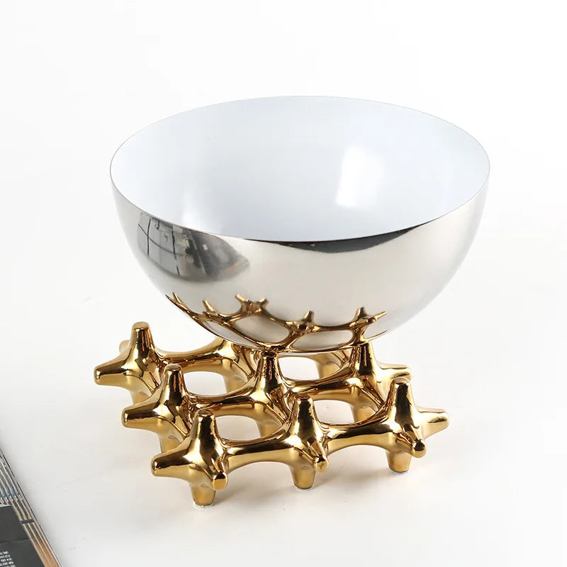 Afralia™ Geometric Mesh Fruit Tray: Golden Grid Snack Bowl & Desktop Organizer